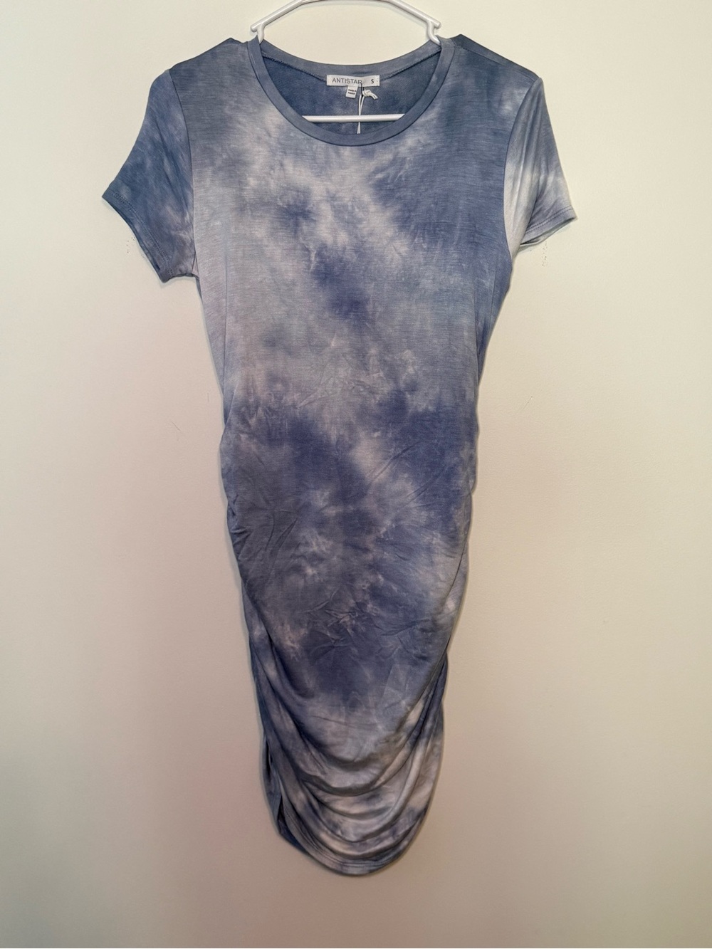 Antistar Blue Tie-Dye Short Sleeve Midi Dress